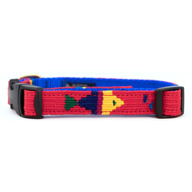 A red woven collar with fish print