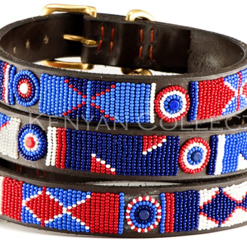 Kenyan Collection Red White Blue Beaded Dog Collar
