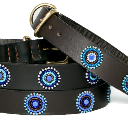 Beaded Dog Collar with Blue and Brown Circles