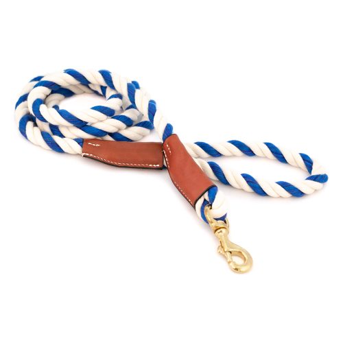 A Blue and White Cotton Rope Dog Leash