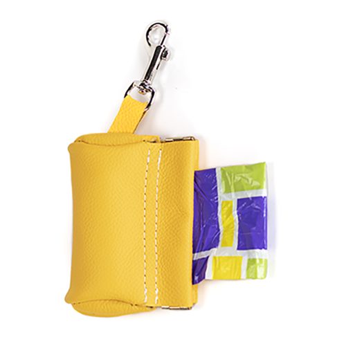 Leather poo bag holder in yellow